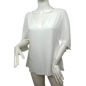 White House Black Market White Blouse S V-Neck Flutter Sleeves Lightweight Sheer
